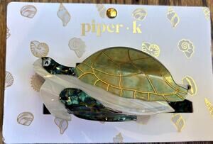 Piper K Sea Turtle Hair Clip Claw Aqua Green Blue Gold Mother of Pearl Style NEW